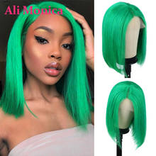 Dark Green Colored Short Bob Wigs Human Hair T Part 13x1 Glueless Remy Brazilian Hair for Women Transparent Lace Wig 180 Density 2024 - buy cheap