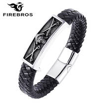 Firebros magnético aço inoxidável pirata espada charme pulseira de couro genuíno chunky exagerados homens vintage gótico jóias presente 2024 - compre barato