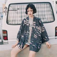 New Japan Crane Print  Red Blue Kimono Cardigan Female Loose Shirt Tops Casual Coat Yukata Women Asian Clothing Kimono Cosplay 2024 - buy cheap