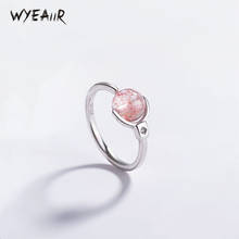 WYEAIIR Pink Natural Strawberry Crystal Student Gift Fresh Shiny Silver Color Female Resizable Opening Rings 2024 - buy cheap