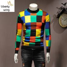Fashion Casual Long Sleeve Mens Plaid Mixed Colors Sweaters Autumn O-Neck Slim Fit Male Knitting Pullovers Plus Size Streetwear 2024 - buy cheap