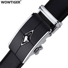 WOWTIGER Silver color rhombus black 35mm Cowhide Leather Automatic Buckle Male Belts For Men Brand high quality mens belt 2024 - buy cheap