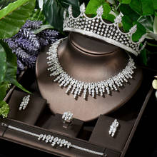 HIBRIDE-Conjunto de joyería de lujo para mujer, accesorios nupciales para el cabello de Color oro blanco, collar de CZ, conjunto de pendientes, N-1647 de boda de Nigeria 2024 - compra barato