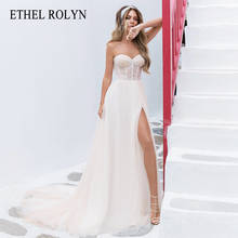 Ethel rolyn a-line vestido de casamento 2021 encantador cristal beading querida noiva sem mangas flowy lado split praia vestido de noiva 2024 - compre barato