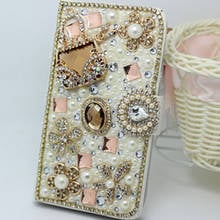 Lujosa funda protectora de cuero para Samsung, cartera con tapa hecha a mano, con purpurina, diamantes de imitación, perlas, para Samsung S10, S9, S20, S8 Plus, Note20, 10, 9, 8 2024 - compra barato