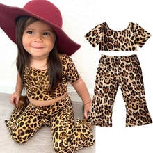 6M-4Y Leopard Toddler Baby Kid Girl Clothes Set Short Sleeve Crop Top Flared Pants Outfit Summer Girls Costumes 2024 - buy cheap