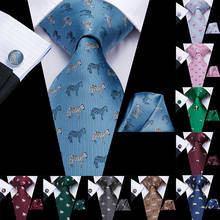 Gravatas de natal estampadas hi-tie para homens, conjunto de abotoaduras de lenços, animal, zebra, presente de seda de desenho para homens, gravatas jacquard, gravatas grandes masculinas 2024 - compre barato