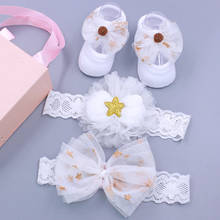 1Set Newborn Baby Socks Headband Cute Lace Bows Baby Girl Socks Soft Cotton Anti Slip Infant Toddler Socks meia infantil 2024 - buy cheap