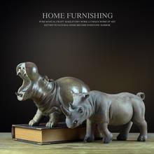 Resina criativa hippo estátua decoração de casa rinoceronte artesanato decoração do quarto objetos do vintage estudo ornamento resina estatuetas animais 2024 - compre barato
