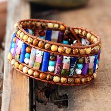 Outstanding Women Bracelets Natural Stones Tube Leather Wrap Bracelet Semiprecious Stone Beaded Cuff Bracelet Dropshipping 2024 - buy cheap