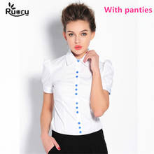 Ruoru European Style High Quality Office Wear Body Shirt Blue Button Office Blouse Formal Work Clothes Blouse Femme Tops Female 2024 - buy cheap