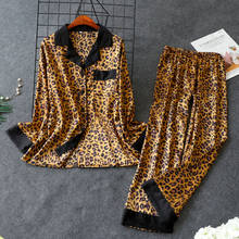 Пижама женская с длинным рукавом, пижама из вискозы, модный пикантный пижамный комплект с леопардовым принтом, весна-осень 2024 - купить недорого