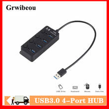 GRWIBEOU USB Hub 3.0 High Speed 4 Ports USB 3.0 Hub Splitter On/Off Switch with EU/US Power Adapter for MacBook Laptop PC HUB 2024 - buy cheap