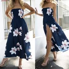 2021 Bohemian Beach Dress Women Summer Casual Sleeveless Split Floral Off Shoulder Maxi Long Boho Dress Clothing Robe Female 2024 - buy cheap