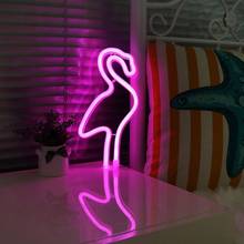 Lámpara de pared con luz de Flamenco de neón rosa, decoración de habitación con batería y USB, lámparas LED de neón para dormitorio, Bar, fiesta, boda y Navidad 2024 - compra barato