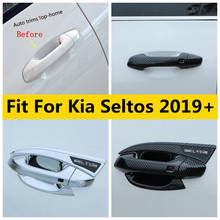 Car Door Handle Bowl Scratches Protective Grab Cover Trim ABS Chrome / Carbon Fiber Look Exterior For Kia Seltos 2019 - 2022  2024 - buy cheap