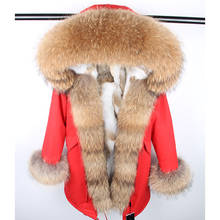 2022 Women Winter Natural Fur Collar Real Fur Coat Red Army Green Natural Rabbit Fur Lined Parkas Winter Coat 2024 - buy cheap