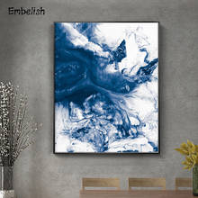 Tinta azul abstracta de estilo chino para decoración del hogar, imágenes modernas para sala de estar, impresión HD en lienzo, pinturas al óleo, obras de arte, 1 unidad 2024 - compra barato