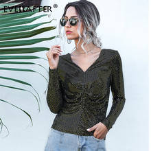 EVERAFTER Vintage sequin ruffles women blouse shirt v-neck long sleeve elegant solid slim tops streetwear casual female blouses 2024 - buy cheap