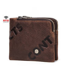 NEW Genuine Leather Mens Wallets Crazy Horse Leather Men Wallet Coin Pocket and Card Holder double zipper Purses for Male MRF85 2024 - buy cheap