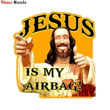 Three Ratels-pegatina impermeable de PVC para coche, pegatina divertida de Jesús es mi Airbag, FTC-884, #14cm x 14,7 cm 2024 - compra barato