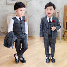 2019 Autumn Children Formal Dress Suits Set Flower Boys Wedding Party Performance Costume Boys Plaid Blazer Vest Pants Clothing 2024 - buy cheap