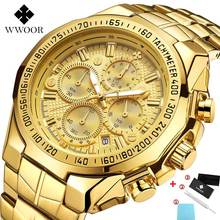 Relogio Masculino 2022 WWOOR Luxury Brand Mens Watches Gold Big Dial Chronograph Watch Men Sports Quartz Waterproof Wrist Watch 2024 - buy cheap