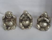 Metal artesanato arte & collectible tibete prata esculpida "3 não ver dizer ouvir" buda estatueta/tibetano estátua de buda transporte rápido 2024 - compre barato