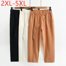 New 2021 Ladies Summer Plus Size Cropped Pants For Women Large Loose Casual Cotton Yellow Straight Trousers 2XL 3XL 4XL 5XL 2024 - buy cheap
