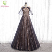 SSYFashion New Banquet Elegant Evening Dress Halter Sequins Appliques Sleeveless Long Prom Formal Gowns Vestido De Noche 2024 - buy cheap