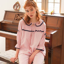 Pijama mulher primavera outono 100% algodão senhora manga longa algodão real bowknot lazer pijamas terno lounge pijamas 2024 - compre barato