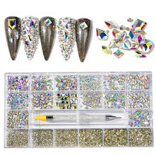 2500pcs Nail Art Rhinestones Kit Boxed 21 Grids Mixed Size Set 1pc Pick Up Pen Glass Crystal Decorations 3D AB Strass Gemstones 2024 - buy cheap