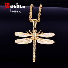 Animal Dragonfly Necklace & Pendant Iced Out Gold Color Plated AAA Cubic Zircon Men's  Hip Hop Rock Jewelry 2024 - buy cheap