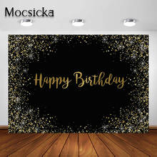 Mocsicka Black Gold Theme Birthday Party Backdrop Golden Glitter Party Decorations Happy Birthday Banner Background Photoshoot 2024 - buy cheap