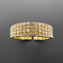 4 Rows Rhinestone Crystal Cuff Bangle Silver Plated and Gold Color Bridal Wedding Side Open Bangle Bracelets for Women 2024 - купить недорого