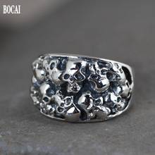 BOCAI реальные S925 чистого серебра модные мужские тайское серебрянное кольцо простой дизайн Череп серебряное кольцо для мужчин 2024 - купить недорого