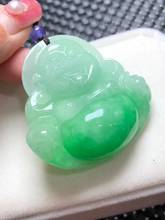 Nature Myanmar emerald green Jade Happy Buddha Pendant jadeite Amulet Lucky churinga 2024 - buy cheap