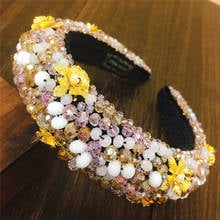 Full Crystal Luxury Baroque Headband For Women Head Bands Gold Flower Sparkly Padded Rhinestones Hairbands Hair Accessories 2024 - buy cheap