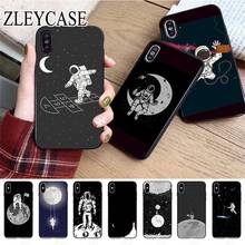Black with White Moon Stars Space Astronaut Phone Case For iphone x xs xr xsmax 11 12pro max 5s SE 2020 6splus 7 8plus cover 2024 - buy cheap