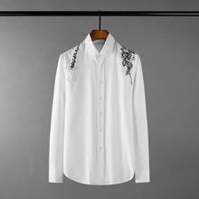 Minglu Cotton Male Shirts Luxury Long Sleeve Embroidery Casual Mens Dress Shirts Fashion Loose Party White Man Shirts 2024 - buy cheap