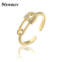Женское Открытое кольцо с фианитом, золотистого цвета, в форме зажима для бумаги, Ювелирное Украшение для вечеринки, подарок на день рождения, 2021 2024 - купить недорого