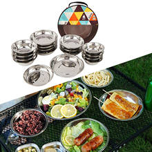 1 Set of 17Pcs Camping Mess Kit Outdoor Tableware Stainless Steel Plate Bowl with Storage Bag for Hiking Travel Picnic 2024 - buy cheap