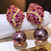 M131 Solid 925 Sterling Silver Round 10-11mm Nature Fresh Water Purple Pearls Drop Dangle Earrings for Women Fine Birthday Gifts 2024 - buy cheap