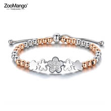 ZooMango  Titanium Stainless Steel Beads CZ Crystal Charm Bracelets For Women Trendy Plum Blossom Chain Link Jewelry ZB19083 2024 - buy cheap