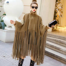 Fashion Women Overcoat Autumn Winter Streetwear Batwing Sleeve Faux Mink Cashmere Tassel Cloak Coat 2024 - buy cheap