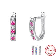 Brincos luxuosos de prata esterlina 925, para mulheres, brincos de cristal azul rosa, joias femininas para casamento, noivado, presente 2024 - compre barato