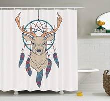 Deer Shower Curtain Roe Deer with Ethnic American Tribal Dreamcatcher Ethnic Folk Art Style Sketch Fabric Bathroom Decor Set 2024 - buy cheap