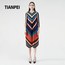 TIANPEI-vestido plisado de primavera para mujer, prenda simétrica con estampado, talla grande, ropa estética de diseñador Hobo 2024 - compra barato