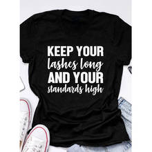 Camiseta "Keep Your Lashes" larga y tus estándares para mujer, remera divertida con eslogan de maquillaje, camisetas informales de los 90 para chicas Tumblr Hipster, Tops 2024 - compra barato