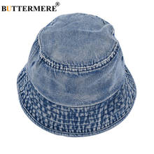 BUTTERMERE Bucket Hat Womens Denim Spring Summer Solid Vintage Fisherman Hat Korean Unisex Traveling Hiking Cap 2024 - buy cheap